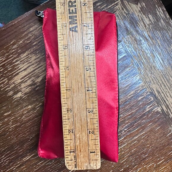 Lancome Red Satin Cosmetic Pouch With Black Accent Trim & Rose Detail - Picture 4 of 10